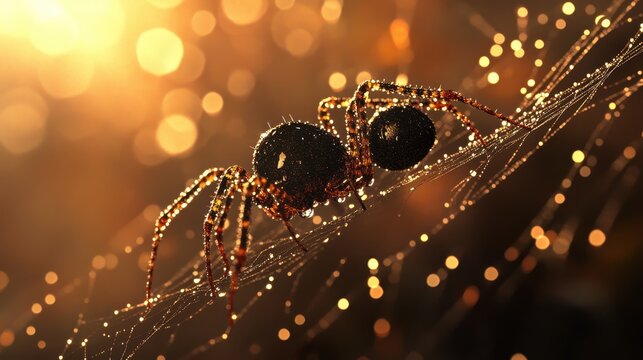 Closeup of Dew-Drops on Spider's Web: Nature's Beads Glimmering in the Morning Light