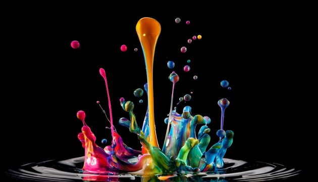 colorful liquid splash creates vibrant abstract sculpture on black background