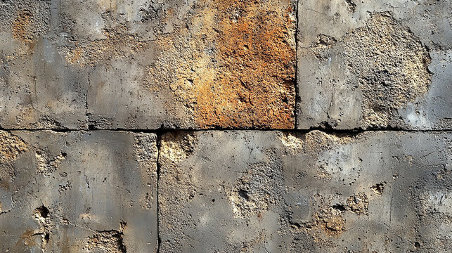 Rough textured grunge background of old cement blocks with jagged edges and peeling paint.