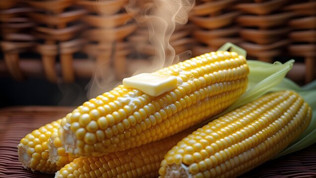 Golden Corn on Wooden Background - Perfect for Farm-to-Table Stock Photos