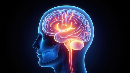 Human brain anatomy side view with highlighted areas, medical textbook illustration, neuroscience research, educational presentation, healthcare article, scientific visualization