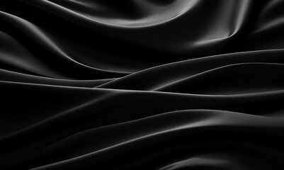 Smooth black abstract background with soft waves and fabric-like folds, photorealistic, ideal