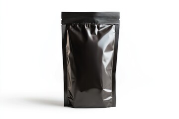 A sleek foil pouch of coffee, isolated against a white background, ready for mockup or packaging design.