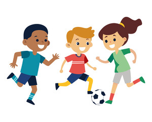 Children playing soccer isolated on transferring background, boy play football isolated on transferring background