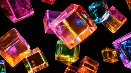 Vibrant Rainbow Cubes Dance in Darkness: A Symphony of Color and Light
