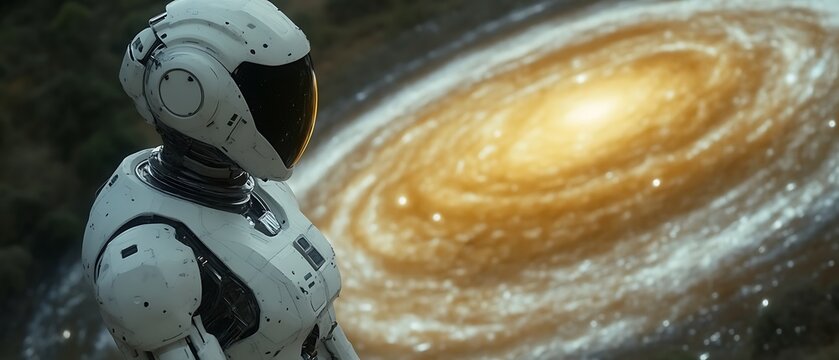 Robot gazing at galaxy.