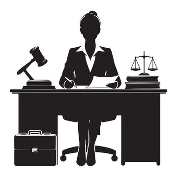 silhouette judge at desk writing clip art preview