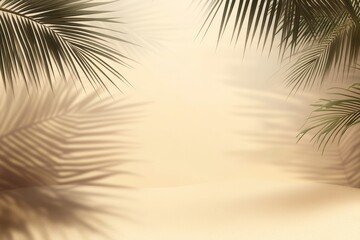 Fototapeta premium Shadows of Palm Leaves Create Intricate Patterns on Soft Sandy Beach Under Bright Sunlight