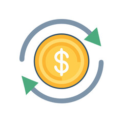 Obraz premium Dollar Coin with Circular Arrows Icon Representing Currency Flow and Economic Circulation