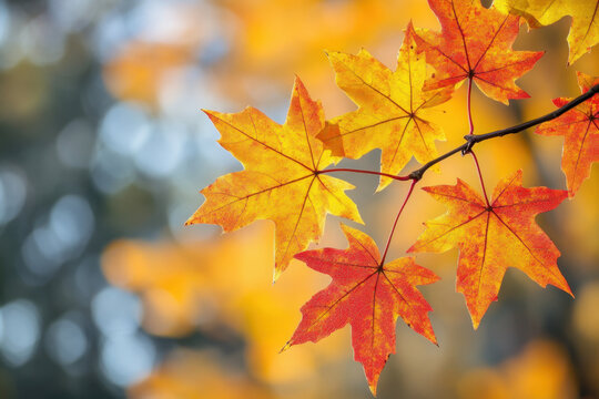 Vibrant, colorful autumn leaves covering the ground, creating a picturesque scene against a clear blue sky. Perfect for HD wallpapers.