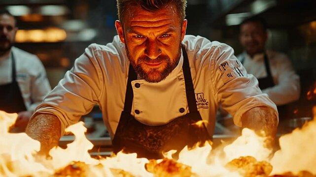 Intense Chef Cooking with Fire