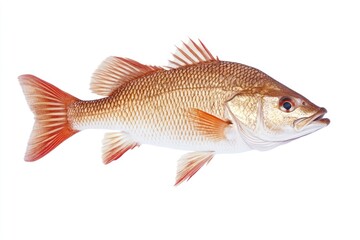Fototapeta premium An Atlantic Ocean Red Drum Fish, perfectly isolated on a white background, highlighting its sleek, red scales and body shape