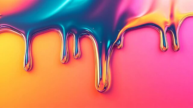 Colorful liquid paint dripping in vibrant patterns during creative art project