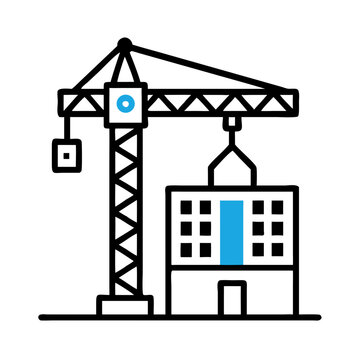 Tower Crane with Building Icon Representing Construction Site and Urban Development