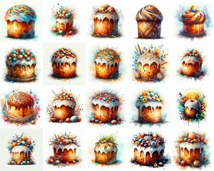 Fototapeta premium Ukrainian Easter bread Paska. Watercolor style. AI generated illustration