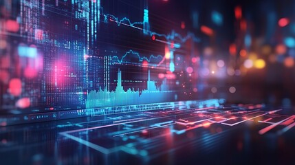 Stock market data analysis visualization abstract background for financial technology and trading ai