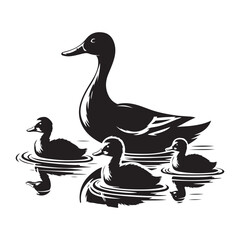 Silhouette Duck Family Vector Illustration Download for Animal Art