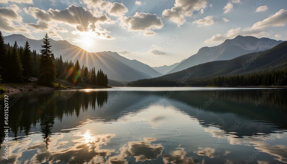 Wall mural stunning scenic view of lake under sunlight with reflections