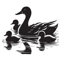 Silhouette Duck Family Togetherness Enjoying Swim Beautiful Vector Illustration
