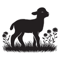 Silhouette Cute Lamb Standing in Field Vector Stock Image