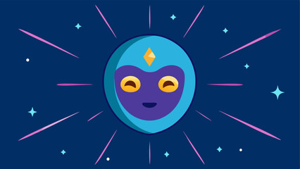 Fototapeta premium Face Mask Application An animated face with a radiant mask on bright exosomes depicted as sparkles around the mask representing rejuvenation and replenishment.