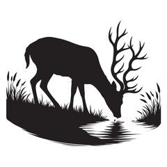 Silhouette of a deer drinking water vector image illustration