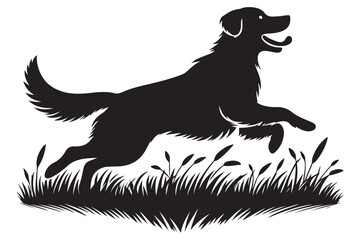Playful Golden Retriever Silhouette Vector Illustration Running Through Grass