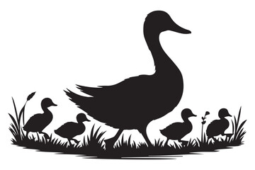 Duck and Ducklings Silhouette Vector Illustration for Family Theme Projects