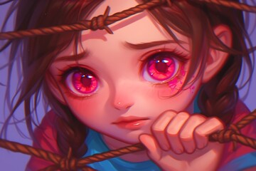 Sad Girl Behind Barbed Wire