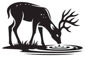 Silhouette deer drinking water vector illustration nature wildlife