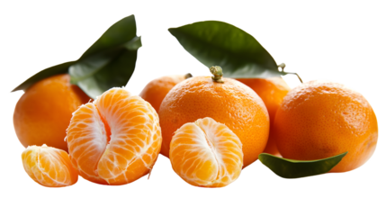 Fresh tangerines isolated on white background for artistic 16:9 aspect ratio concept