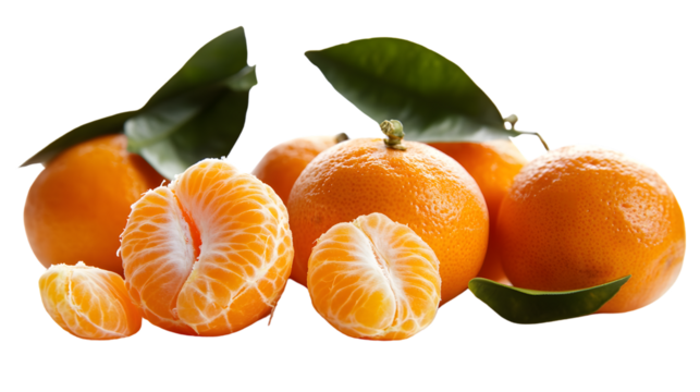 Fresh tangerines isolated on white background for artistic 16:9 aspect ratio concept