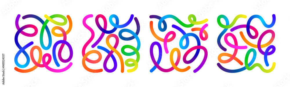 Fototapete Abstract Lines with Color Gradient. Background with 3D Wave Shape Pattern. Vector Wavy Graphic Design Elements. Rainbow Dynamic Swirl and Squiggle Ribbons