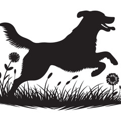 Silhouette of a Dog Jumping in the Field Vector Illustration