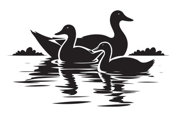 Silhouette Vector Artwork of Ducks Swimming in Water Design