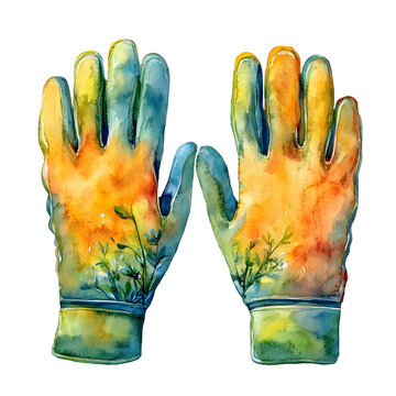 watercolor gardening gloves, colorful, isolated clip art preview