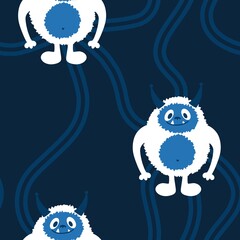 Winter monsters seamless Christmas yeti pattern for wrapping paper and fabrics