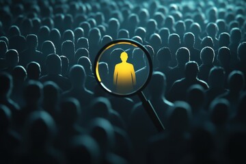 Person highlighted in crowd with magnifier