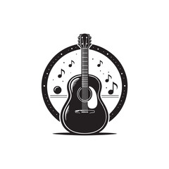Naklejka premium Black Color Acoustic Guitar Silhouette Vector Illustration, Solid White Background