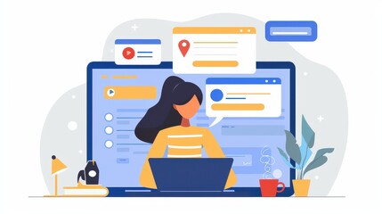 Obraz premium Virtual assistant managing multiple client tasks on a laptop.