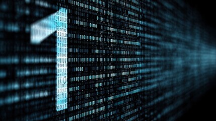 Obraz premium Blue futuristic technology background with binary code. Number one.