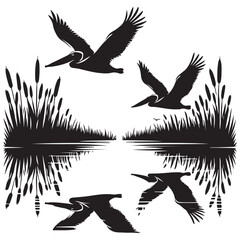 Pelican Flying Over Water Silhouette Vector Illustration Graphic Design