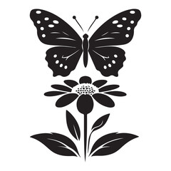 Elegant Butterfly on Flower Silhouette Vector Art Design