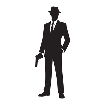 Mafia Man Silhouette Vector Art Holding Gun Illustration Design