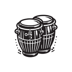 Black Color Bongos Silhouette Vector Illustration, Solid White Background