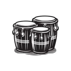 Black Color Bongos Silhouette Vector Illustration, Solid White Background