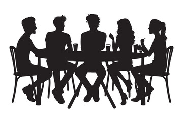 Silhouette of People Gathering Table Vector Illustration Friendship Concept