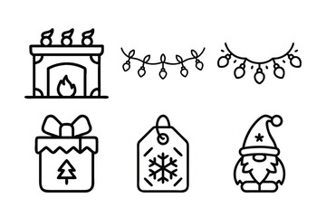 set of Christmas outline icons