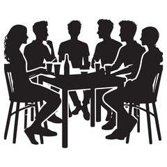 Group of Friends at Table Silhouette Illustration for Social Gatherings