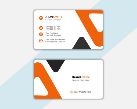 Modern Orange and Black Business Card Design with Bold and Customizable Contact Information, Vector Design.